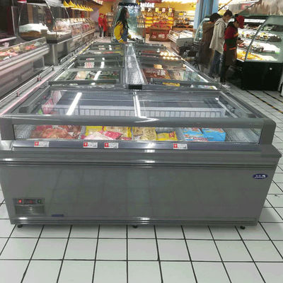 Seafood Sliding Glass Supermarket Island Display Freezer
